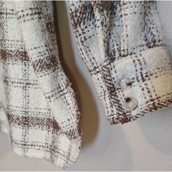 Sadie & Sage Plaid Shirt Jacket Womens Med Brown White Wool Blend Shacket Button - Picture 5 of 11